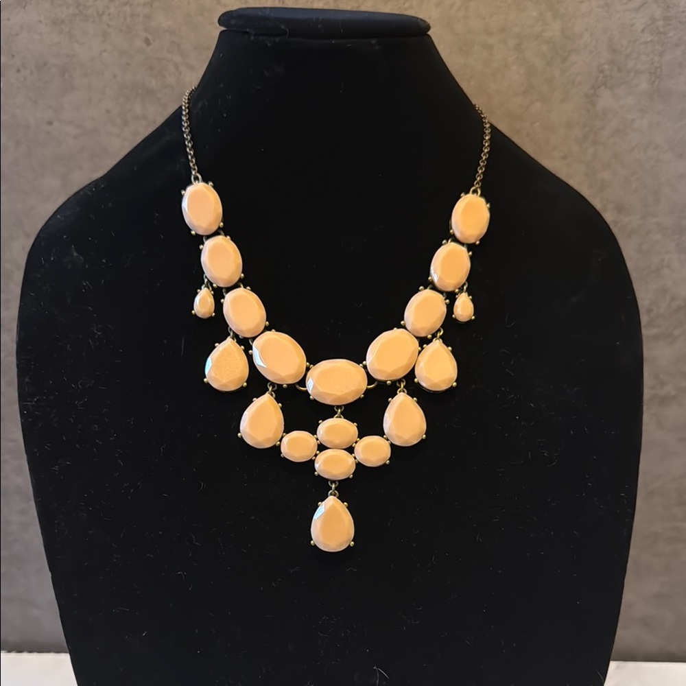 J.Crew Antique Brass Necklace with Pale Peach/Neutral Tone Dangling Necklace 
.